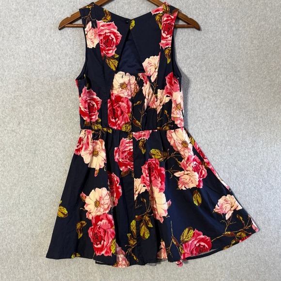 Navy Floral Sleeveless Fit Flare Dress Women's Size M Short Summer - Picture 8 of 13